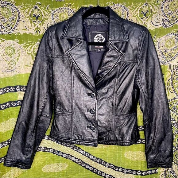 Y2K Wilson Vintage Maxima Black Leather Jacket Size Small - Picture 1 of 15